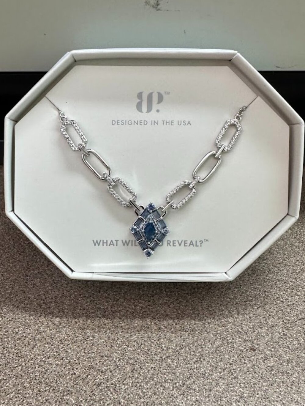 Bomb Party OG Necklace - NK76830 - Paperclip Kite - Azure Blue Rhodium